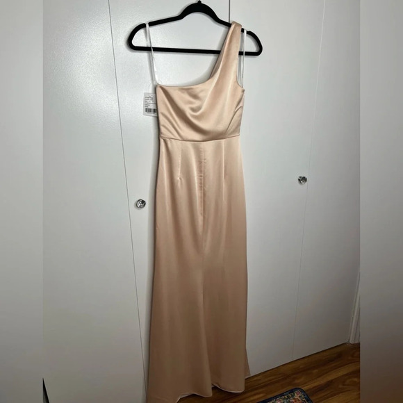 ONE SHOULDER MAXI DRESS BY LOVELY- SIZE 0 NWT “CAMEO” blush pink color - Picture 4 of 9